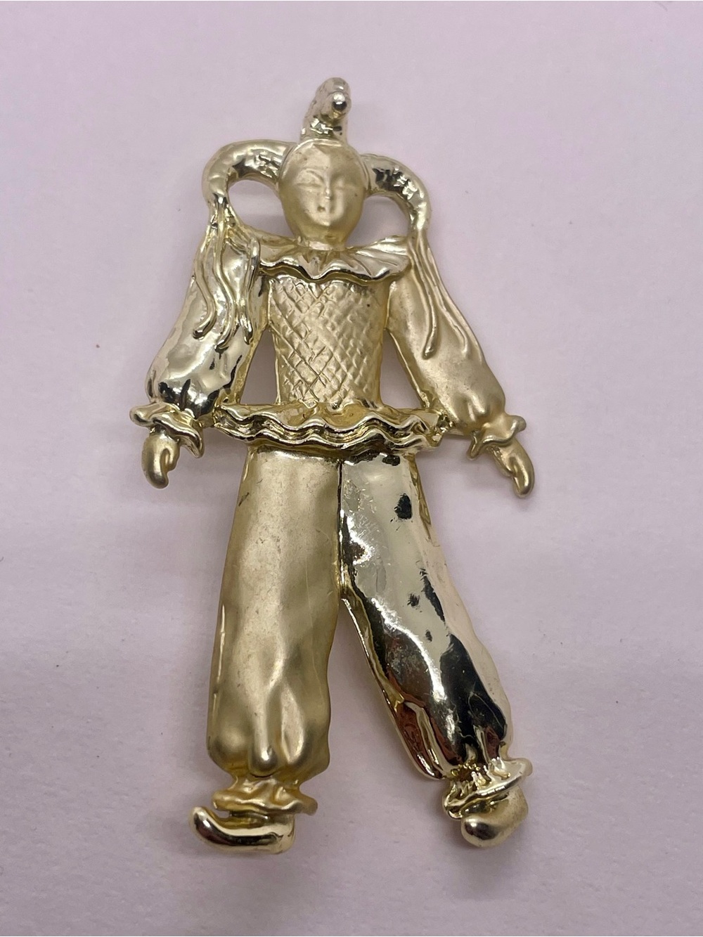 Vintage Gold Tone Clown Brooch - Signed AJC - American Jewelry Company